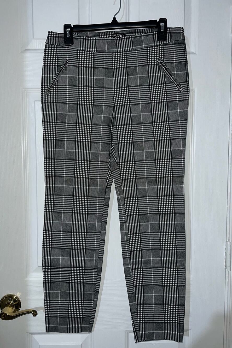 SOHO Apparel Ltd Women Ladies Pull On Pants Size M Medium Gray Plaid